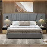 Upholstered Bed 180x200cm, Hydraulic Storage with USB & Reading Lamp, Grey Velvet
