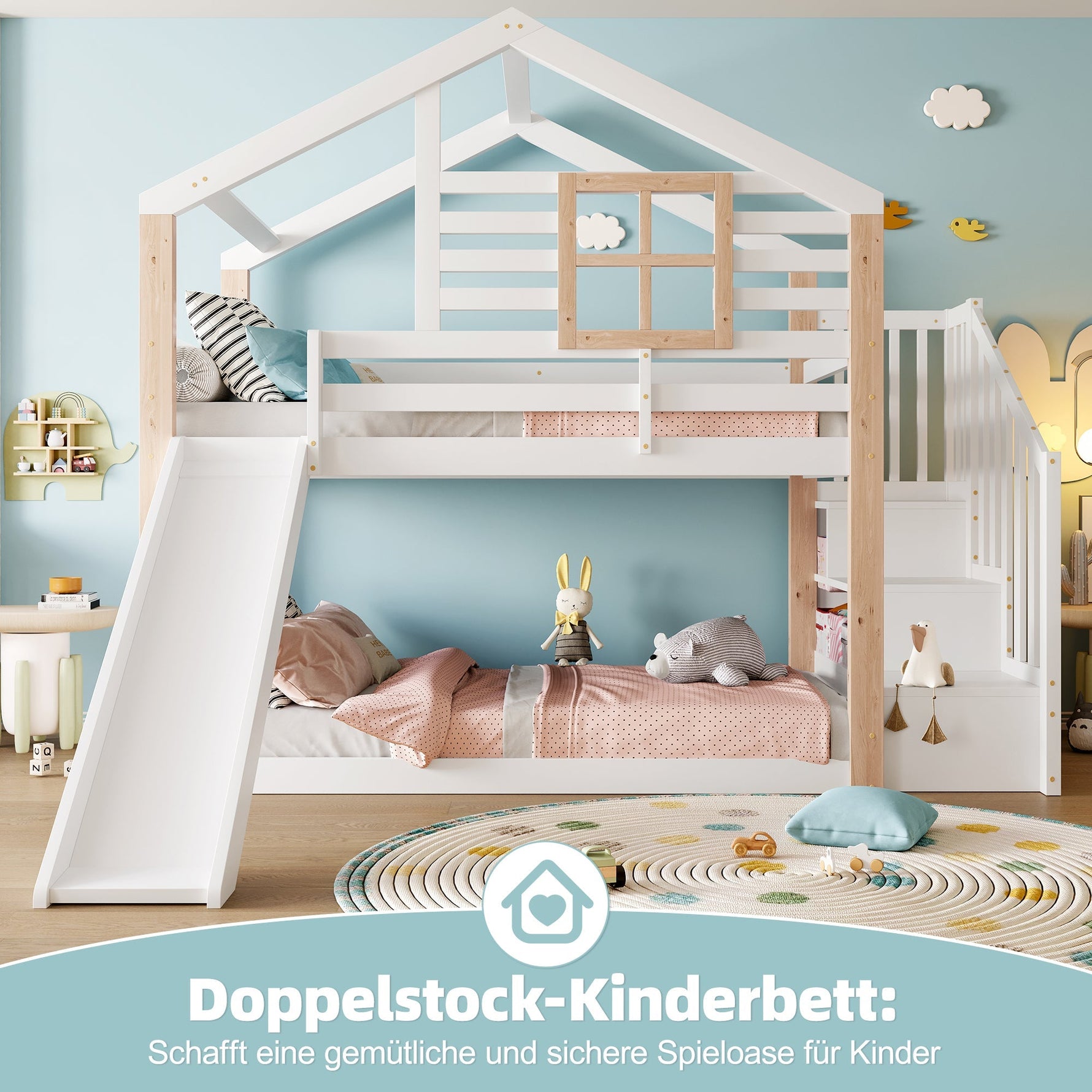 Children's Bunk Bed Slide Stairs Storage Scandinavian Solid Wood
