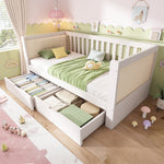 Sofa Bed with 2 Drawers and Rounded Armrests, 90x200cm, White Wood