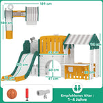 7-in-1 Children's Slide Indoor Playground with Climbing Frame and Playhouse, Yellow and Green Plastic