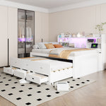Sofa Bed 140x200cm with LED Lights & 3 Drawers, White