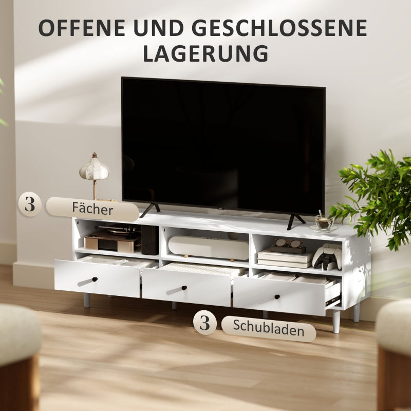 TV Cabinet with Drawers, 3 Open Compartments, Cable Management, White