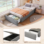 Upholstered Platform Bed 90x200cm Hydraulic Storage & Drawer, Grey