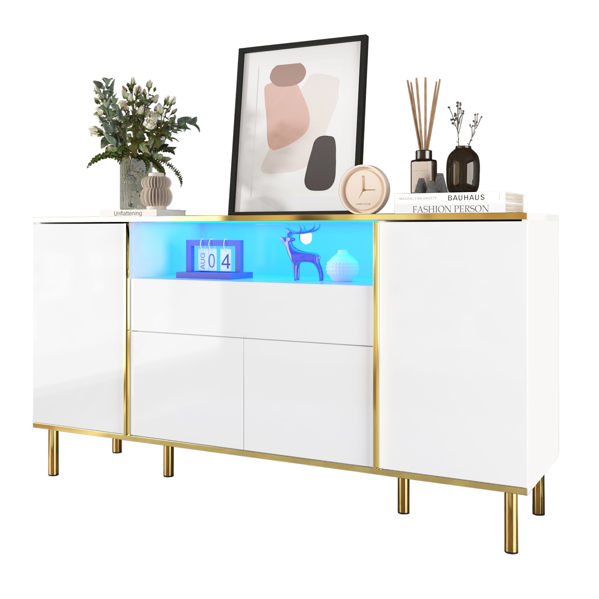 Sideboard, Chest of Drawers with 1 Drawer, High-Gloss White