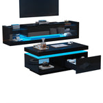 TV Wall Unit Set, Cabinet Coffee Table High-Gloss LED Lights, Black