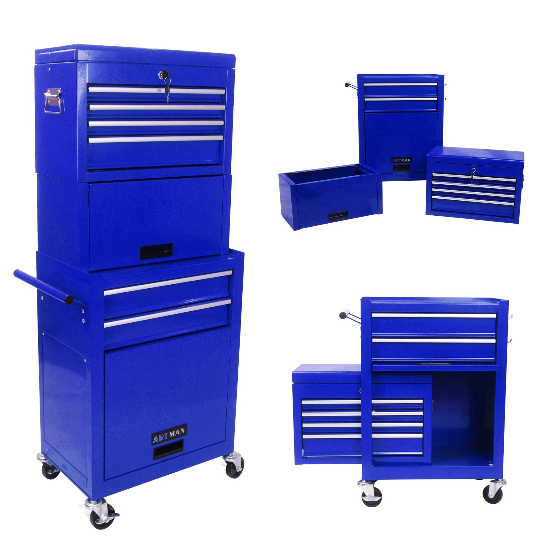 Tool Cabinet 6-Drawer Rolling 2-in-1 Organizer Blue