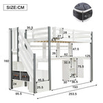 Mid-Height Bed 90x200cm with Desk, Storage & Ladder, White & Grey