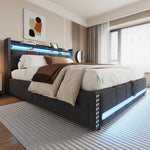 Upholstered Bed 180x200cm LED/USB Hydraulic Storage Linen Fabric Grey