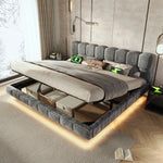 Upholstered Cloud Bed 180x200cm Hydraulic Storage LED, Grey Chenille