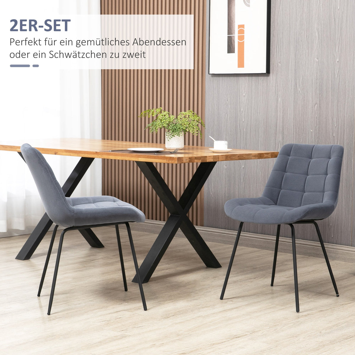 Dining Chairs, Set of 2 Upholstered Velvet, Steel Legs, Grey