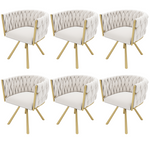 Velvet Swivel Chair Set of 6 Metal Legs - Beige and Gold