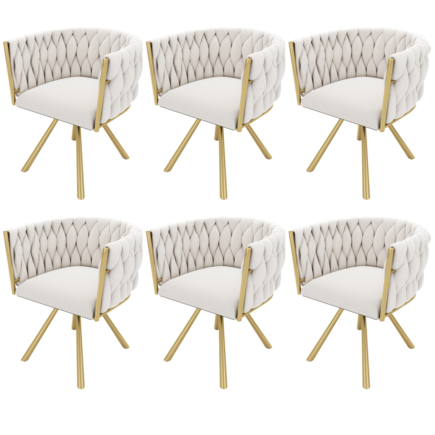 Velvet Swivel Chair Set of 6 Metal Legs - Beige and Gold