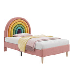 Upholstered Bed 90x200cm Height-Adjustable Headboard Slatted Base Velvet Pink