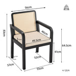Dining Chair Set of 2 Rattan Backrest Rubberwood Legs - Velour Fabric