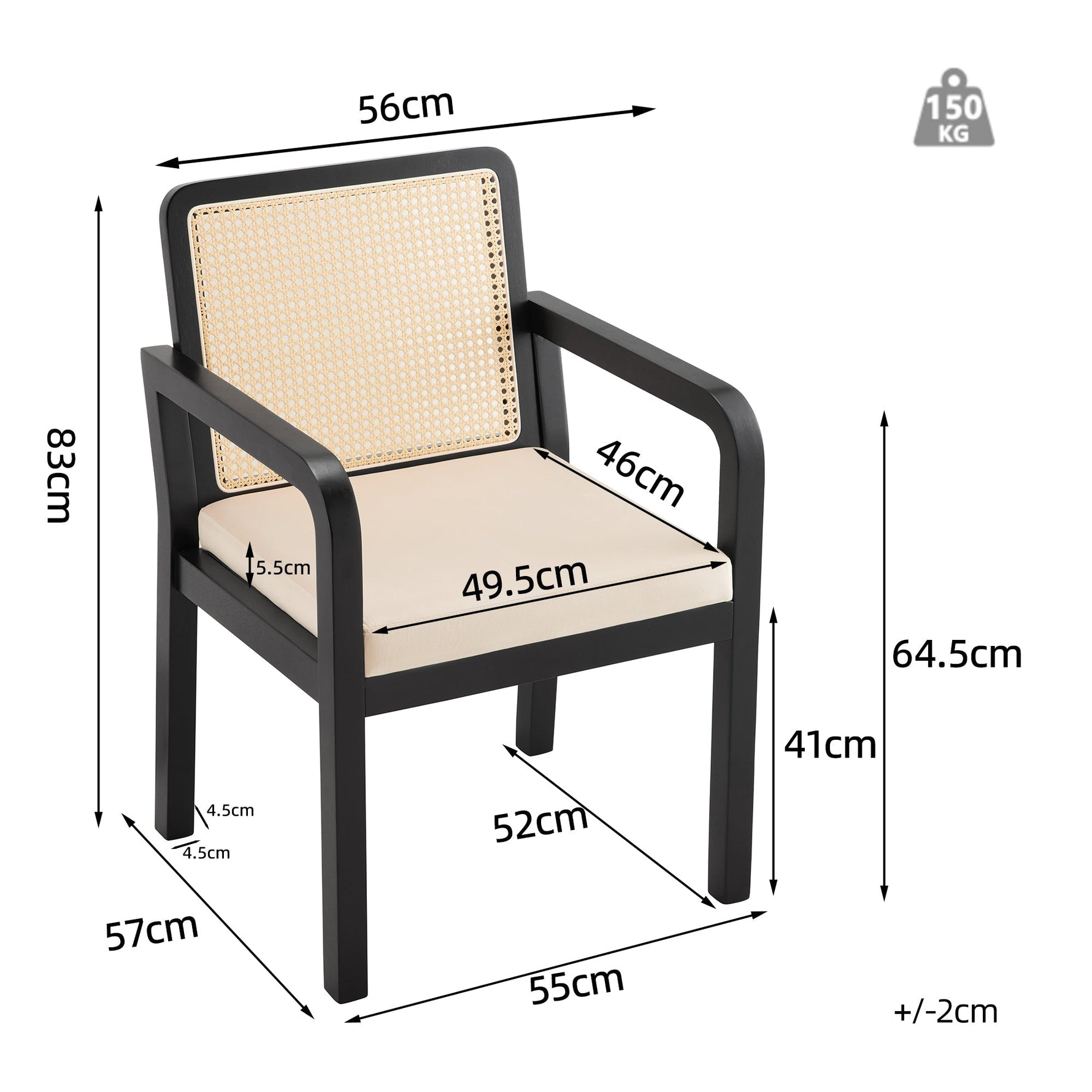 Dining Chair Set of 2 Rattan Backrest Rubberwood Legs - Velour Fabric