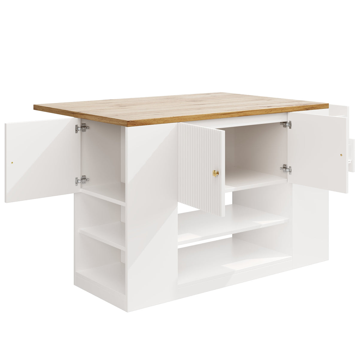 Modern Kitchen Island Sideboard with Drawers and Shelves - White