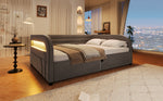 Upholstered Platform Bed 140x200 with Hydraulic Storage & LED, Grey