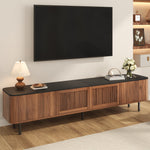 Modern TV Cabinet with Gitter Doors and Storage, Black and Walnut Wood