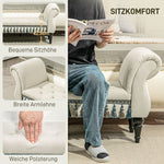 Upholstered Bench with Armrests, Vintage Design, Beige Velvet