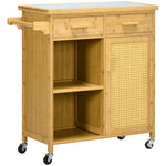 Kitchen Trolley Serving Trolley Drawer Cabinet Towel Rack Bamboo Natural