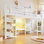 Mid-Height Bed with Storage Drawer and LED Lighting, 90x200 cm, Metal, White
