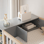 Loft Bed, Multifunctional with Shelves, Storage & Wardrobe, Grey + Raw Wood