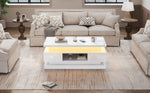 Liftable Coffee Table with 2 Drawers and LED Lighting, White Chipboard