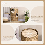 Boho Cat Cave, 3-Tier 3-Entrance with Cushion, Light Brown + Cream White