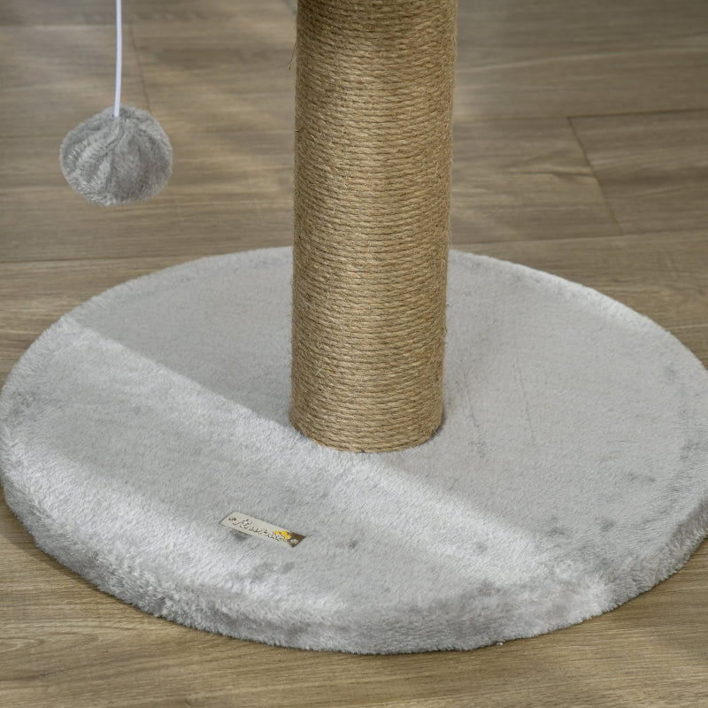 PawHut Cat Tree Small, Cat Scratching Post with Play Ball Lying Area, Jute Grey