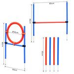 Dog Agility Set, 3 in 1, Slalom Hurdle Jumping Ring, Blue+Red