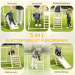 5-in-1 Indoor Climbing Frame with Slide, Swing and Basketball Hoop, Natural Wood