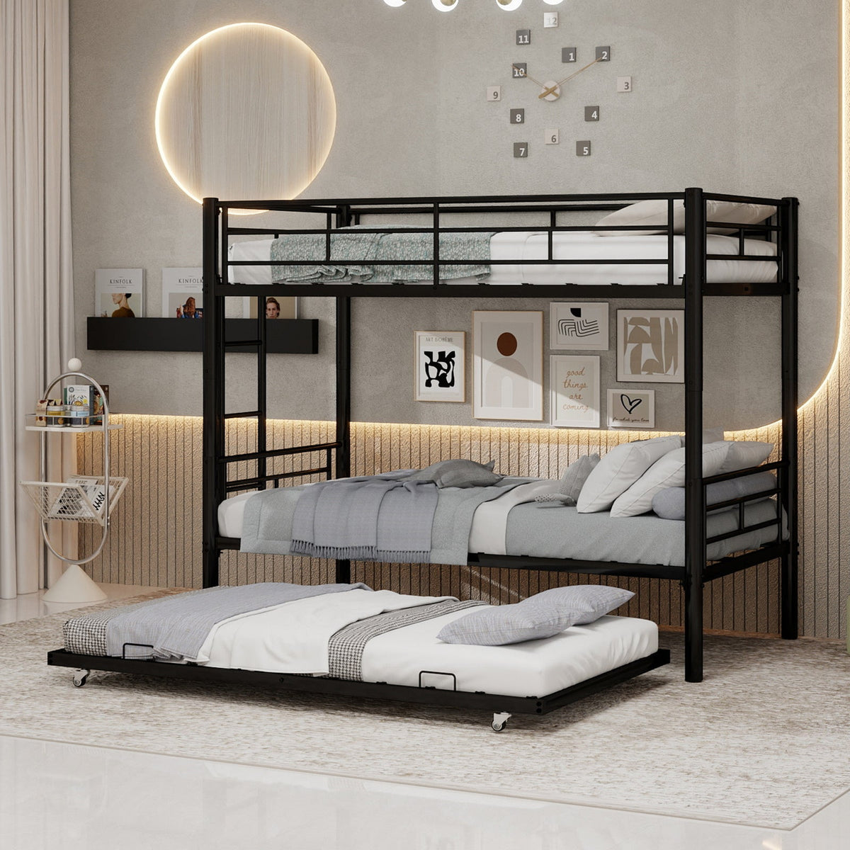 Meta Twin over Twin Bunk Bed, Heavy-Duty Stable Low Noise Safety Railing, Metal