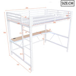 Gaming Metal Loft Bed Frame with LED Lighting, USB Charging Station and Desk, White