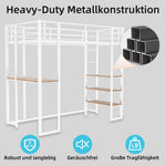 Iron Frame Bed, L-Shaped Desk, Railing, Stairs, Metal