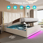 Storage Bed with LED, USB & Hydraulic Storage, 180x200cm, Velour