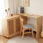 Desk, L-Shaped Corner Computer Table with Rattan Doors, 126 cm White
