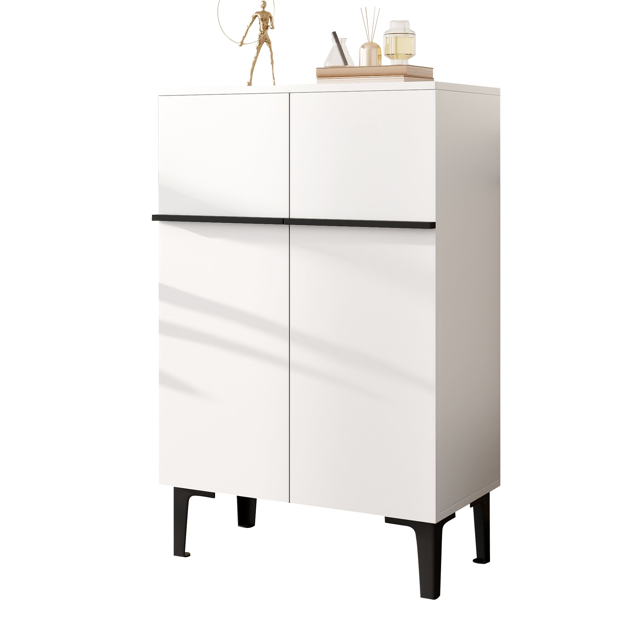 Shoe Cabinet Modern Double Doors Adjustable Shelves 95x60x34.5cm - White