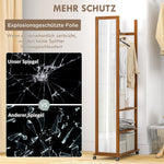 Standing Mirror with Wheels, 3 Levels Clothes Rail, Walnut