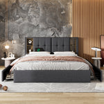 Upholstered Sofa Bed 140x200cm with Storage & LED, Dark Grey Velvet