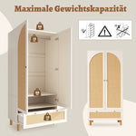 Wardrobe 2 Doors Rattan Large Drawer Adjustable Shelves White
