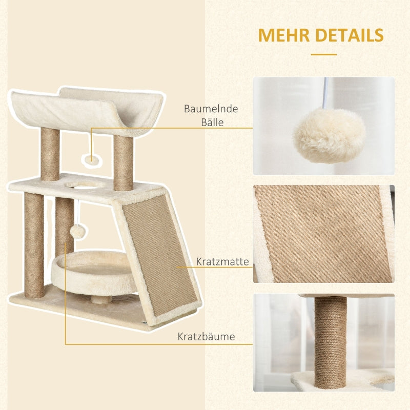 Cat Tree, with Toys and Cat Bed, 60x30x76 cm, Natural