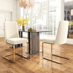Velvet Dining Chair Set of 2 Diamond Back Gold Legs - Beige