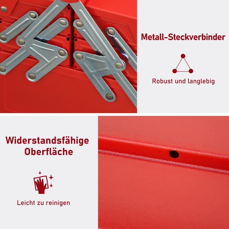 DURHAND tool case, space-saving 5 compartments, foldable, sturdy steel, red