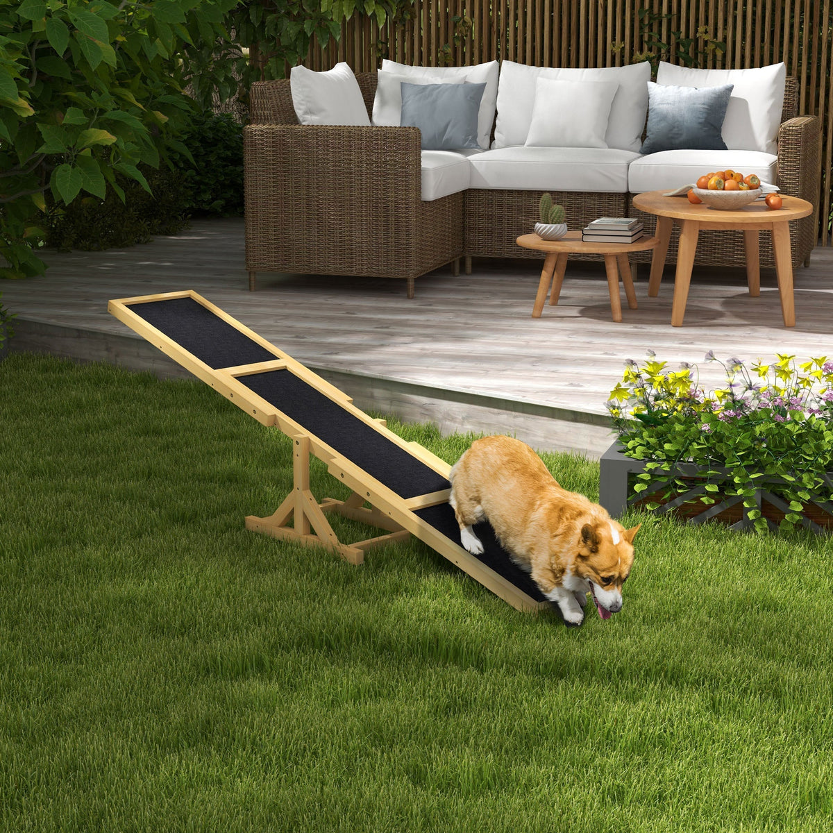 Dog Seesaw, Agility Ramp for Balance, Wood Yellow