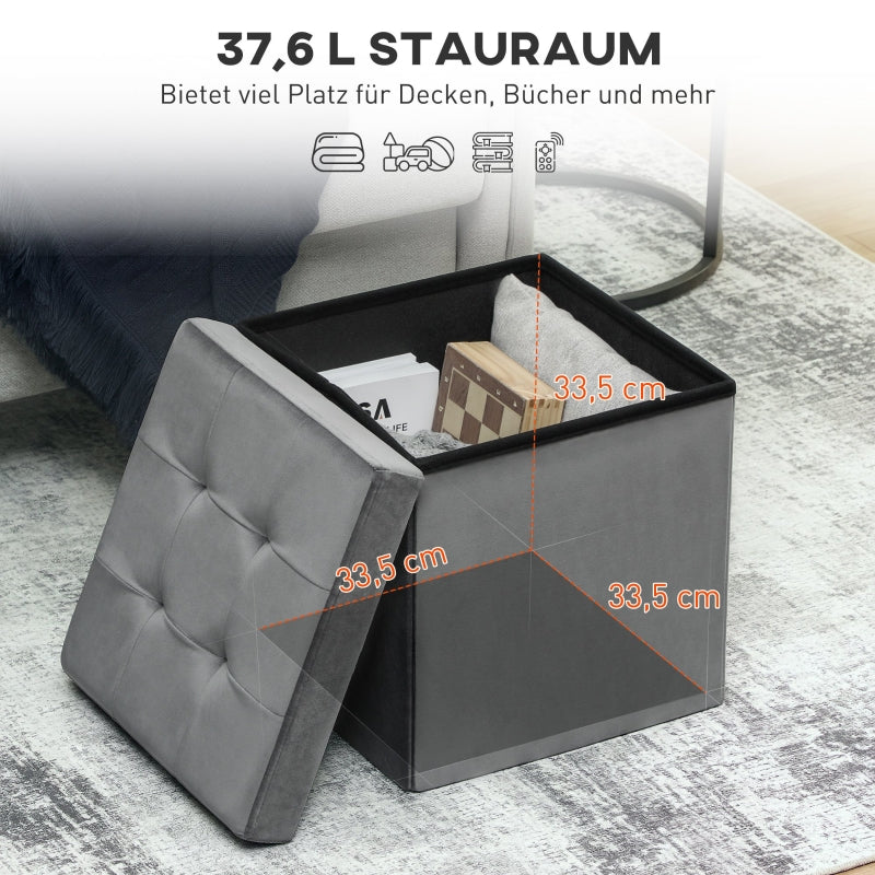 Folding Storage Stool with Storage Box, Foam, MDF, Grey