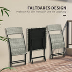 Balcony Furniture Set, 3-Piece Rattan Bistro with 2 Folding Chairs and Table, Light Grey Metal