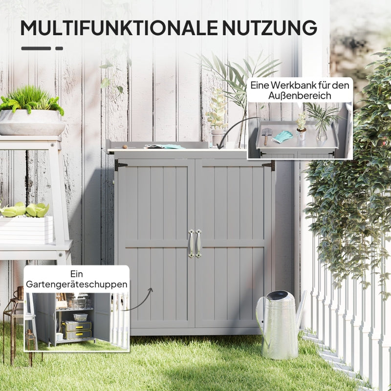 Garden Shed Work Surface Double Doors Wood/Stainless Steel - Grey