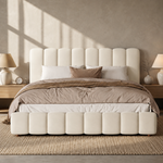 Upholstered Double Bed 180x200cm with Storage, Beige Velvet