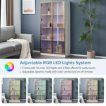 Glass Display Cabinet, Set of 2 with LED Lighting & Movable Shelves, White