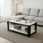 Rectangular Coffee Table Modern Marble-Effect Top Metal Legs White and Black